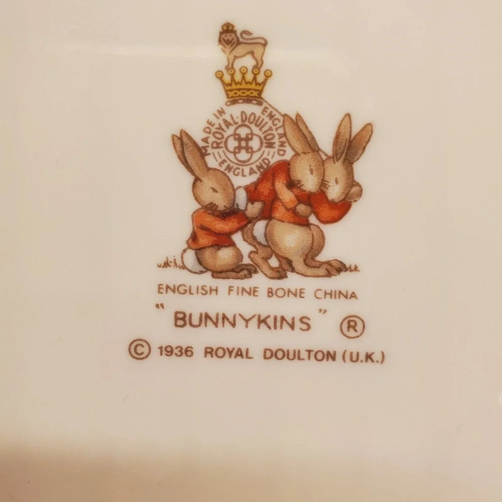 5 PC Vtg Royal Doulton Child's Bunnykins 3 Plates Birthday Spaceship TV Bowl Mug